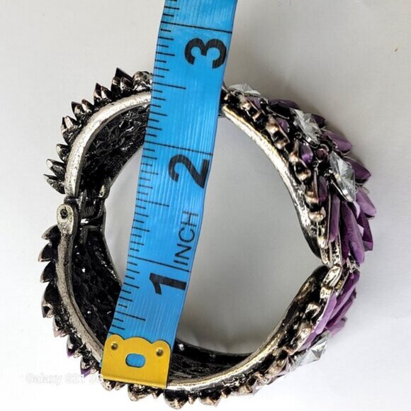 Bold Purple Cuff Bracelet Floral Motif Purple Bangle - Picture 7 of 14